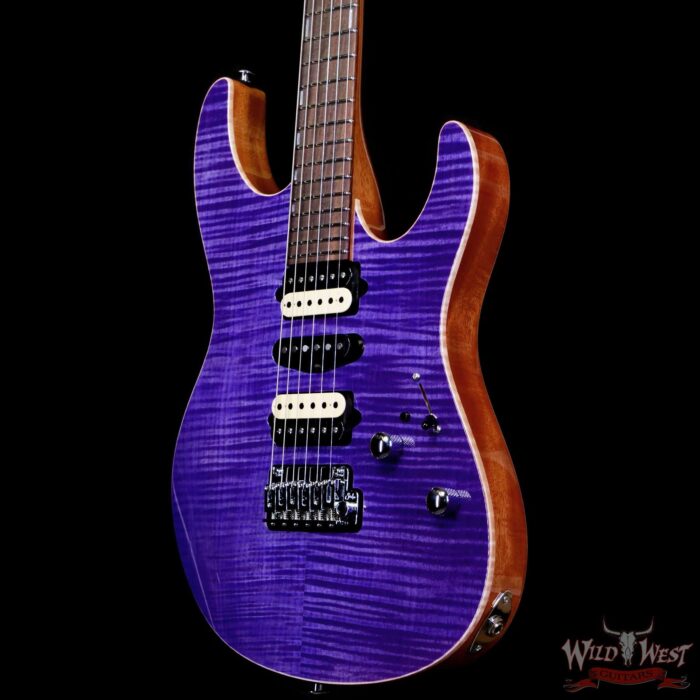 Suhr Custom Set Neck Modern HSH Flame Maple Top Mahogany Body & Neck Blower Switch 24 Stainless Steel Jumbo Frets Trans Purple 6.95 LBS - Image 2