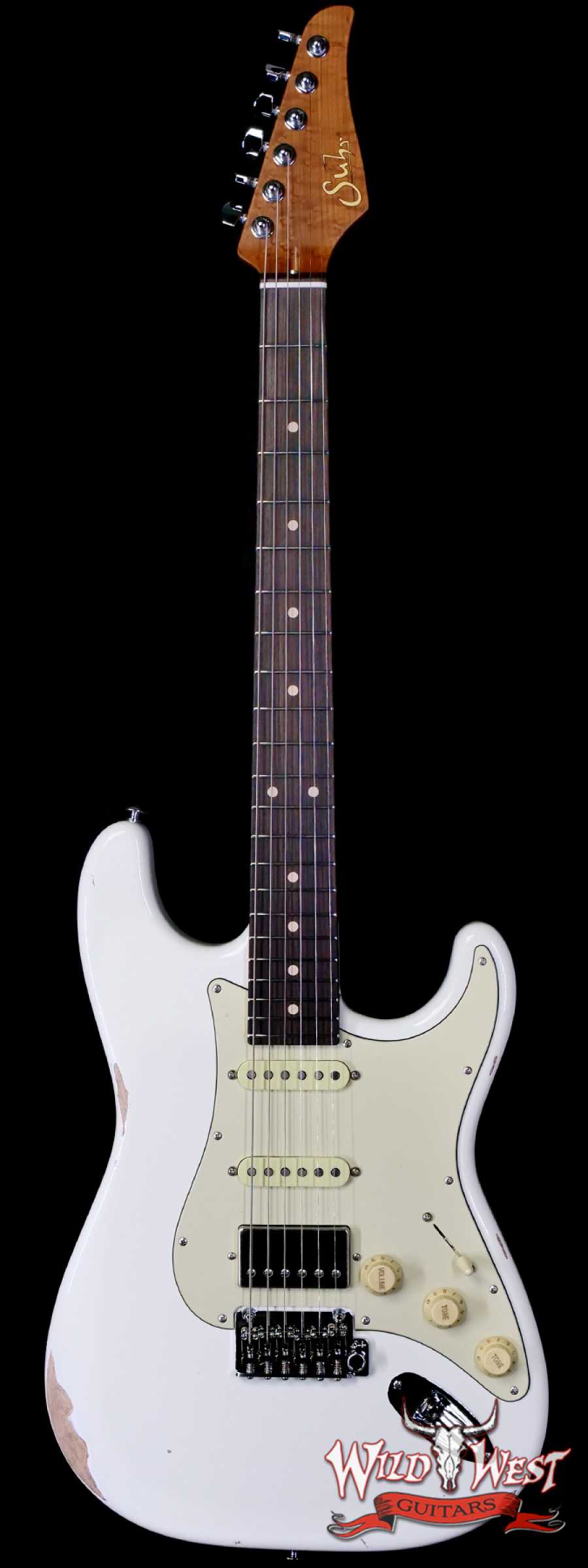 suhr-83165-main__wwg_large.jpg Suhr Custom Classic S Antique HSS Roasted 5A Birdseye Maple Neck with Rosewood Fingerboard Olympic White 7.95 lbs - Image 1