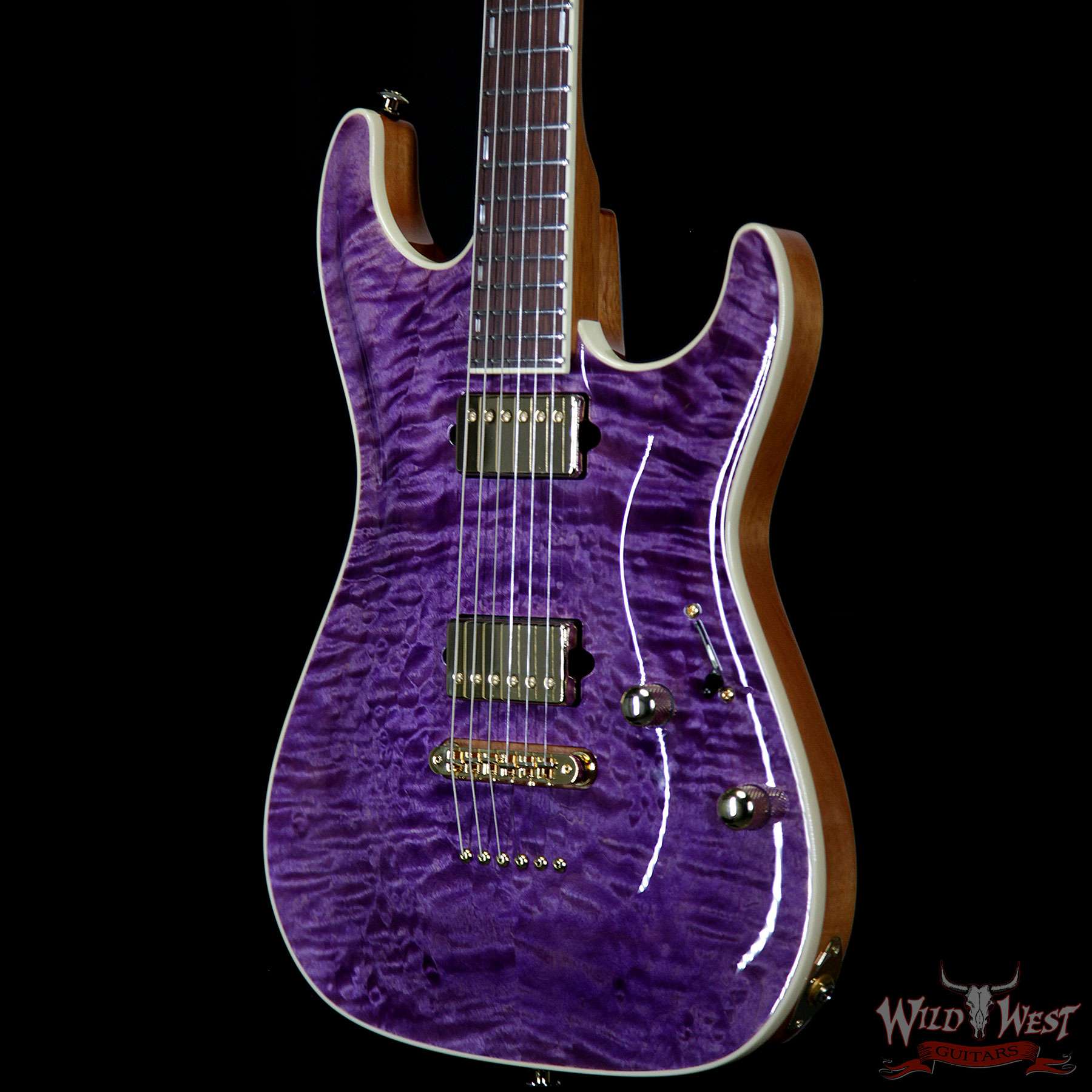 suhr-carvetopstandard-js4c6h-br__wwg.jpg Suhr Custom Carve Top Standard Quilt Maple Top Indian Rosewood Satin Neck String-Thru Trans Purple - Image 2