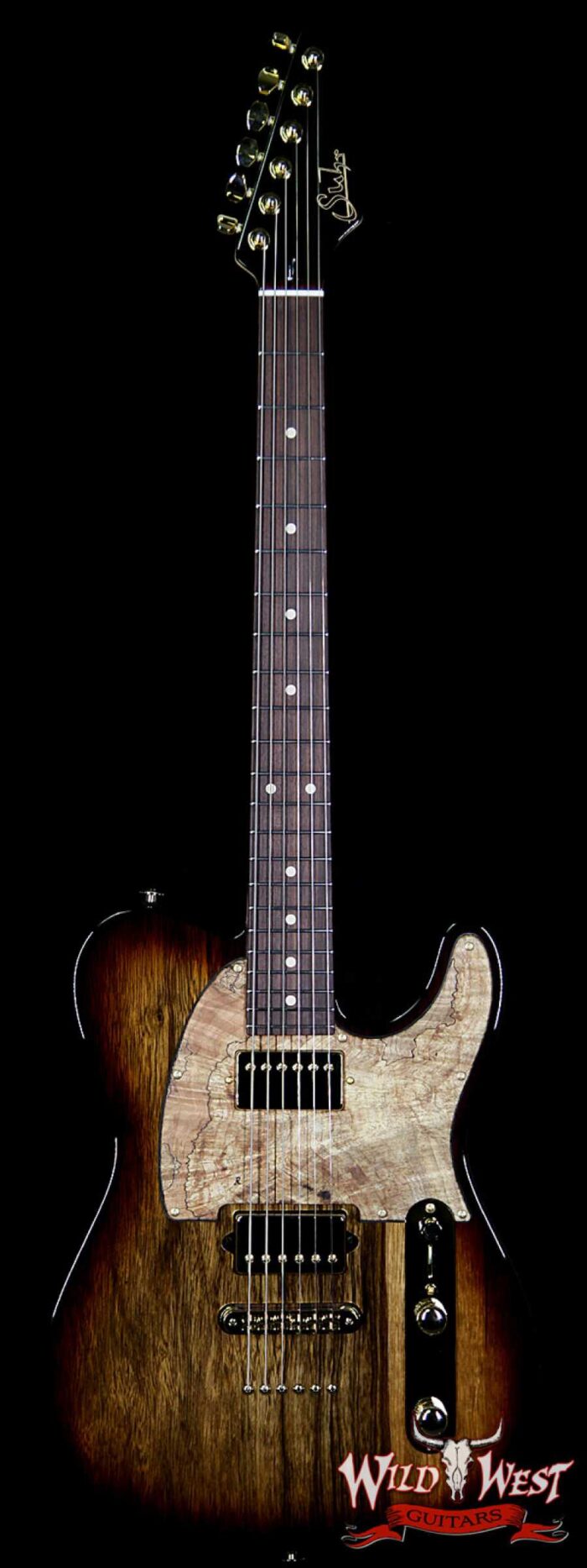 Suhr Custom Classic T HH Black Limba Body With Spalted Maple Pickguard Natural Burst - Image 1