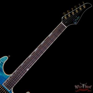 Suhr Custom Carve Top Standard Flame Maple Top Indian Rosewood Satin Neck String-Thru Bahama Blue - Image 4