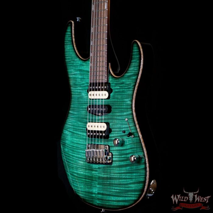 Suhr Custom Modern Set Neck HSH Flame Maple Top Indian Rosewood Fingerboard Trans Teal w/ Blower Switch - Image 2