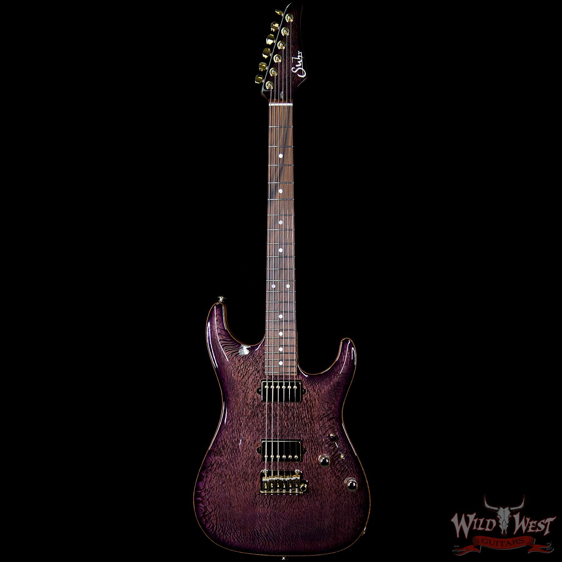 suhr-customstandardarchtop-js3c5p-f__wwg.jpg Suhr Select Custom Standard Arch Top HH 1-Piece Lacewood Top Cedar Body Natural Purple Burst - Image 3