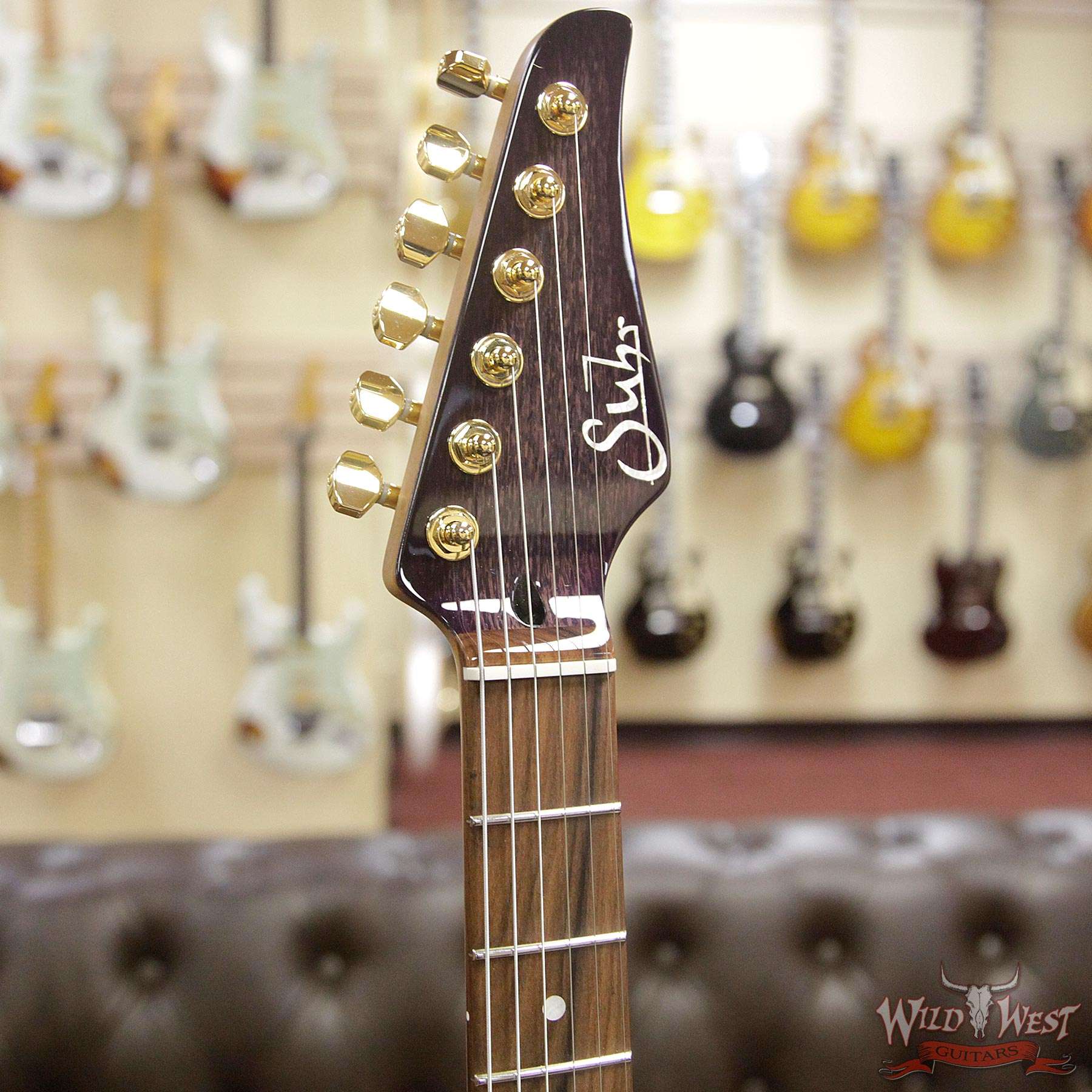 suhr-customstandardarchtop-js3c5p-hf__wwg.jpg Suhr Select Custom Standard Arch Top HH 1-Piece Lacewood Top Cedar Body Natural Purple Burst - Image 7