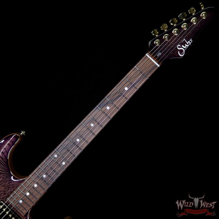 Suhr Select Custom Standard Arch Top HH 1-Piece Lacewood Top Cedar Body Natural Purple Burst - Image 4