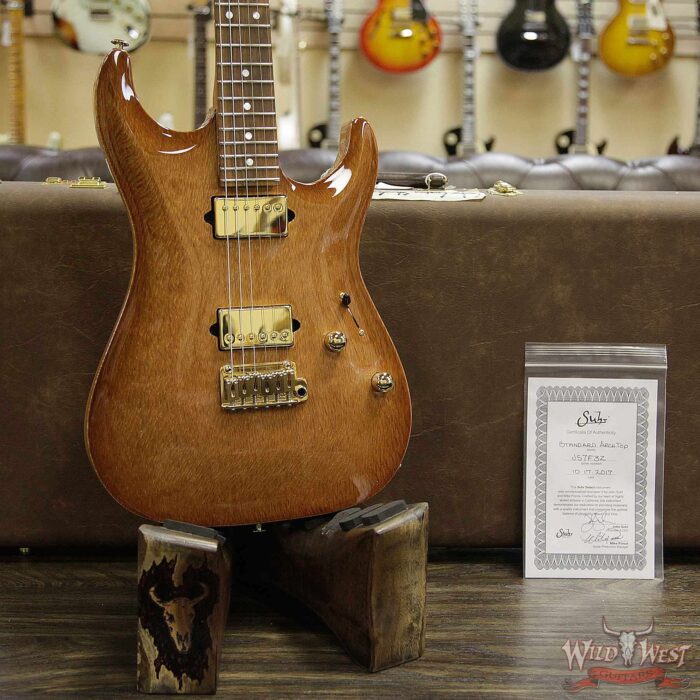 Suhr Select Custom Standard Arch Top HH 1-Piece Lacewood Top Cedar Body Natural Burst - Image 8