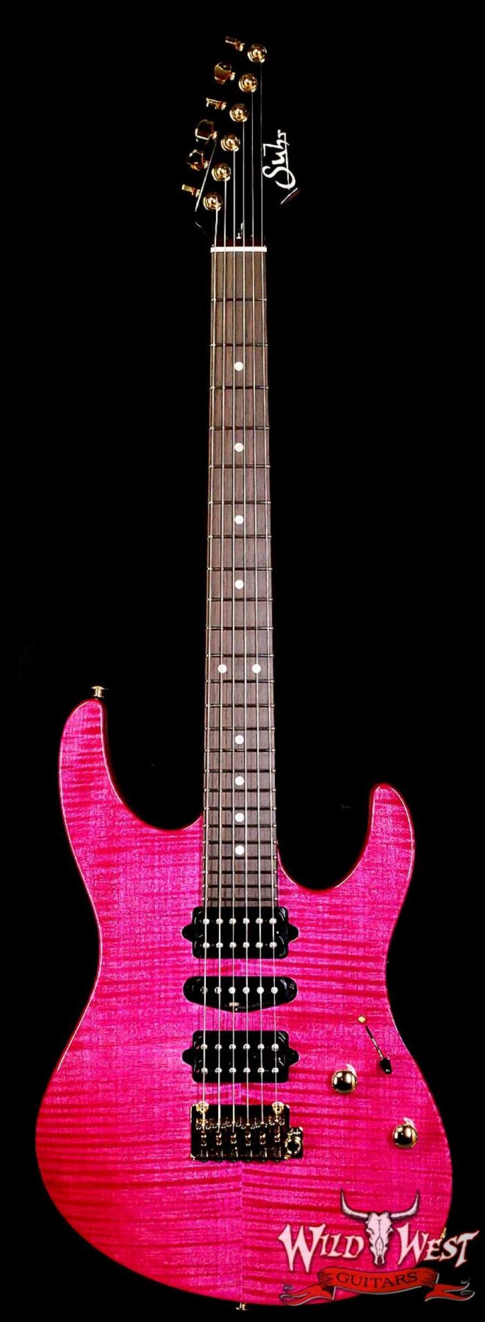 Suhr Custom Modern HSH Flame Maple Top Genuine Mahogany Body & Neck Indian Rosewood Fingerboard Magenta Pink 7.40 LBS - Image 1
