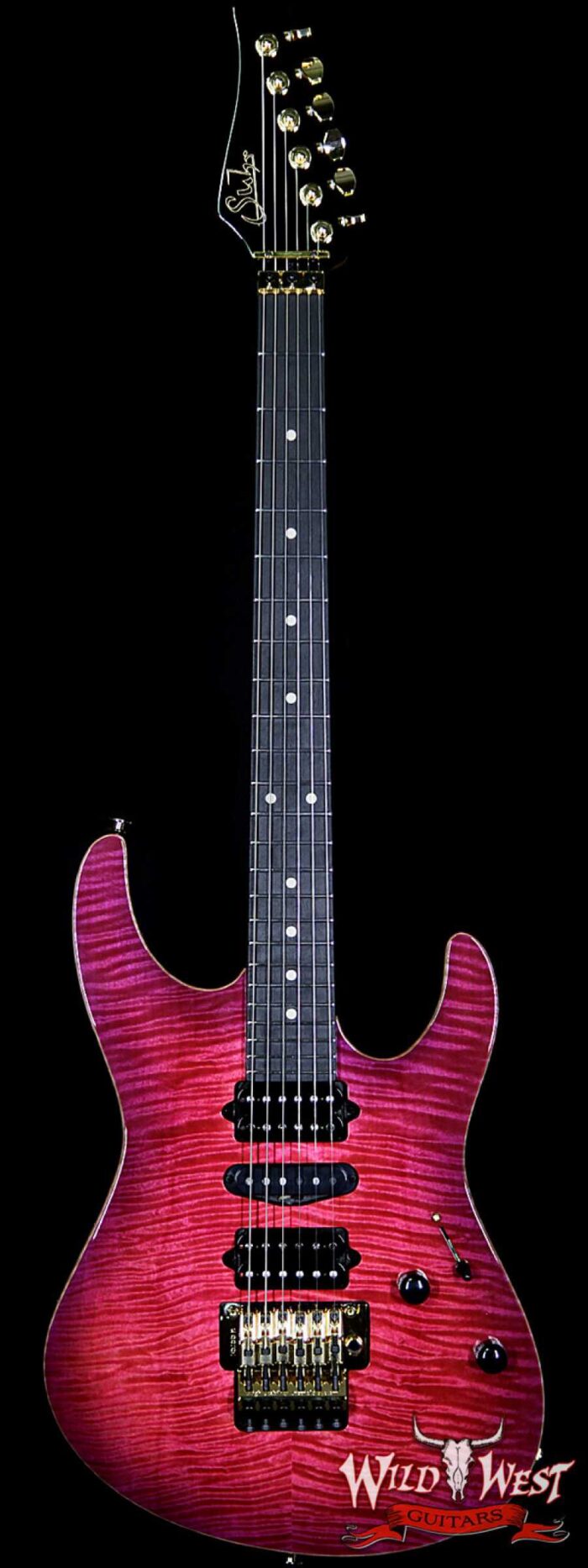 Suhr Modern HSH Floyd Hand Selected Flame Top Roasted Maple Neck Reverse Head Raspberry Burst (Custom Color) - Image 1