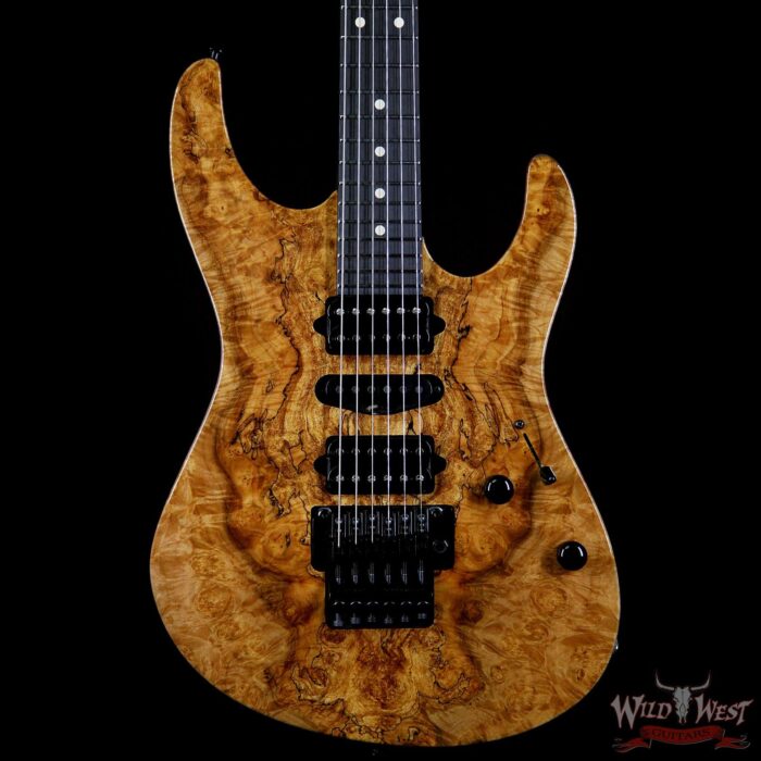 Suhr Modern HSH Floyd Hand Selected Spalted Maple Top Roasted Maple Neck Ebony Board Reverse Head Natural - Image 3
