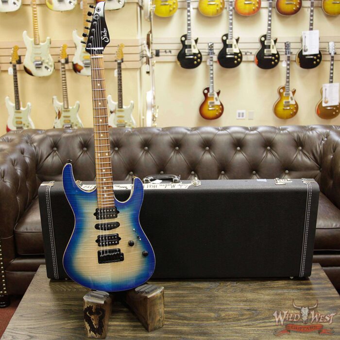 Suhr Modern HSH Flame Top Basswood Body Quartersawn Maple Neck Pau Ferro Fretboard Trans Blue Burst - Image 12