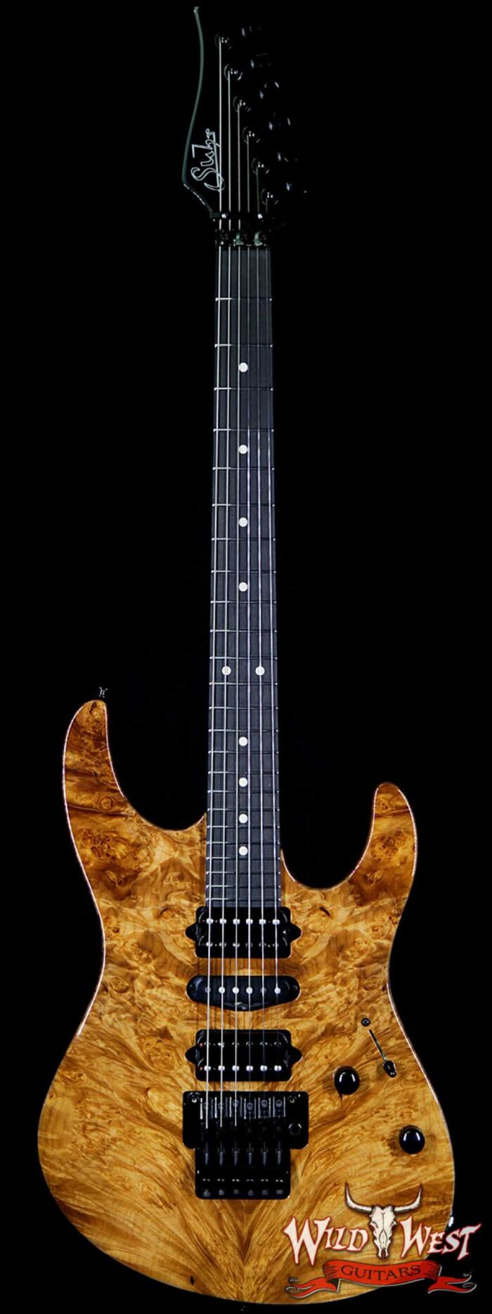 Suhr Modern HSH Floyd Hand Selected Burl Maple Top Roasted Maple Neck Ebony Fingerboard Reverse Head Natural - Image 1