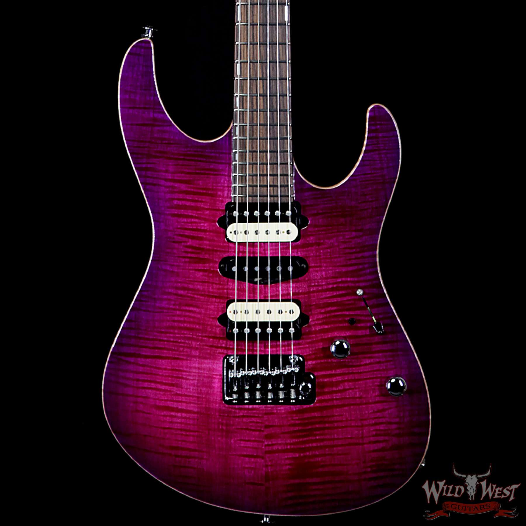 suhr-modernsetneck-raspberryburst-js1g3f-bf__wwg.jpg Suhr Custom Modern Set Neck HSH Flame Top Mahogany Neck Indian Rosewood Board Rasberry Burst (Custom Color) Blower Switch - Image 2