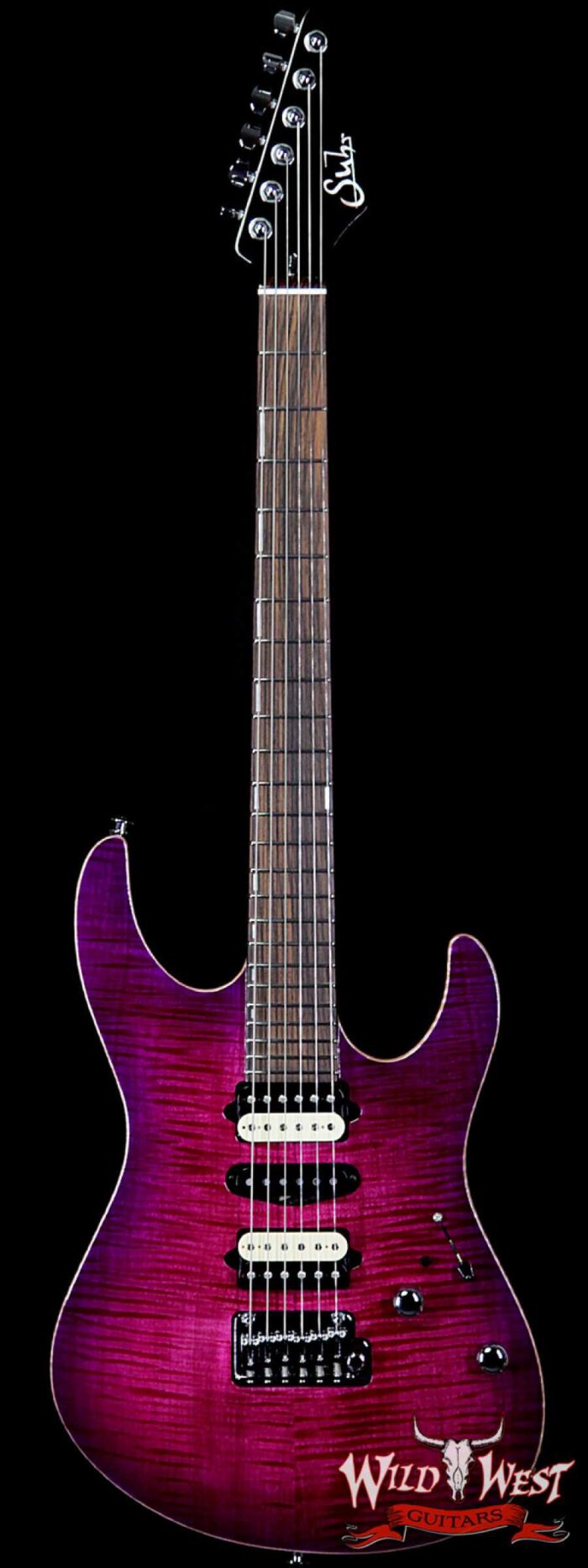 Suhr Custom Modern Set Neck HSH Flame Top Mahogany Neck Indian Rosewood Board Rasberry Burst (Custom Color) Blower Switch - Image 1
