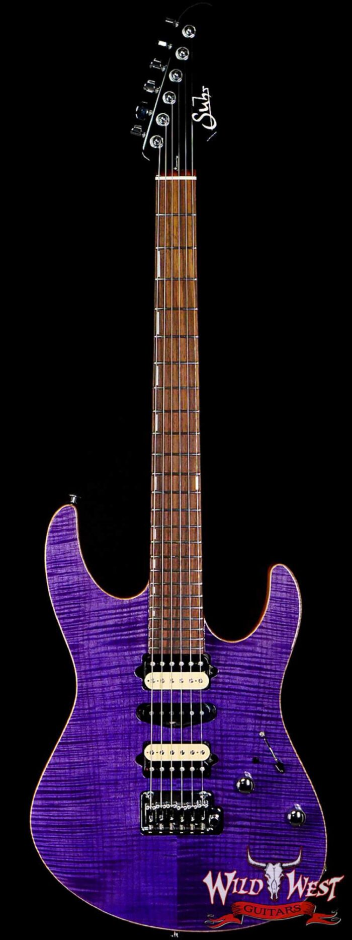 Suhr Custom Modern Set Neck HSH Flame Maple Top Indian Rosewood Fingerboard Trans Purple w/ Blower Switch - Image 1