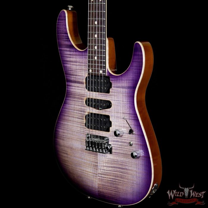 Tom Anderson Angel HSH w/ VA Booster Flame Top on Alder Rosewood Fingerboard Natural Purple Burst - Image 2