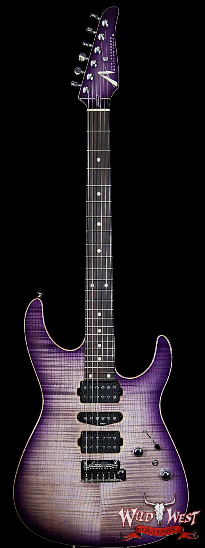 Tom Anderson Angel HSH w/ VA Booster Flame Top on Alder Rosewood Fingerboard Natural Purple Burst - Image 1