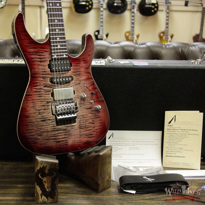 Tom Anderson Angel HSH Schaller Flame Top Chocolate Maple Neck Rosewood Board Natural Black to T-Red Burst with Binding - Image 12