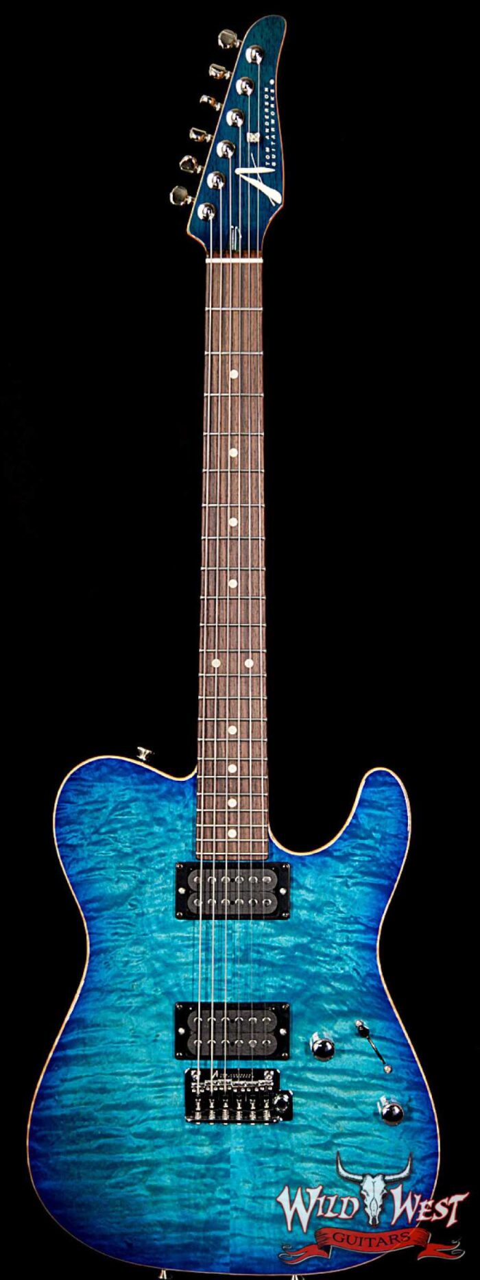 Tom Anderson Cobra HH Quilt Maple Top Rosewood Fretboard Bora To Transparent Blue Burst with Binding - Image 1