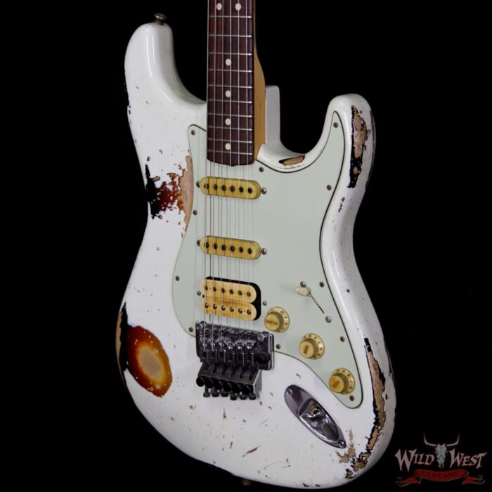 Fender Custom Shop White Lightning Stratocaster Heavy Relic Floyd Rose HSS 21 Rosewood Board 3 Tone Sunburst - Image 2