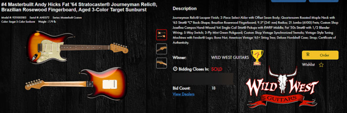 Fender Custom Shop Andy Hicks Masterbuilt 1964 Stratocaster Brazilian Rosewood Josefina Hand-Wound Pickups Joueneyman Relic Target 3 Tone Sunburst (US Only / No International Shipping) - Image 7