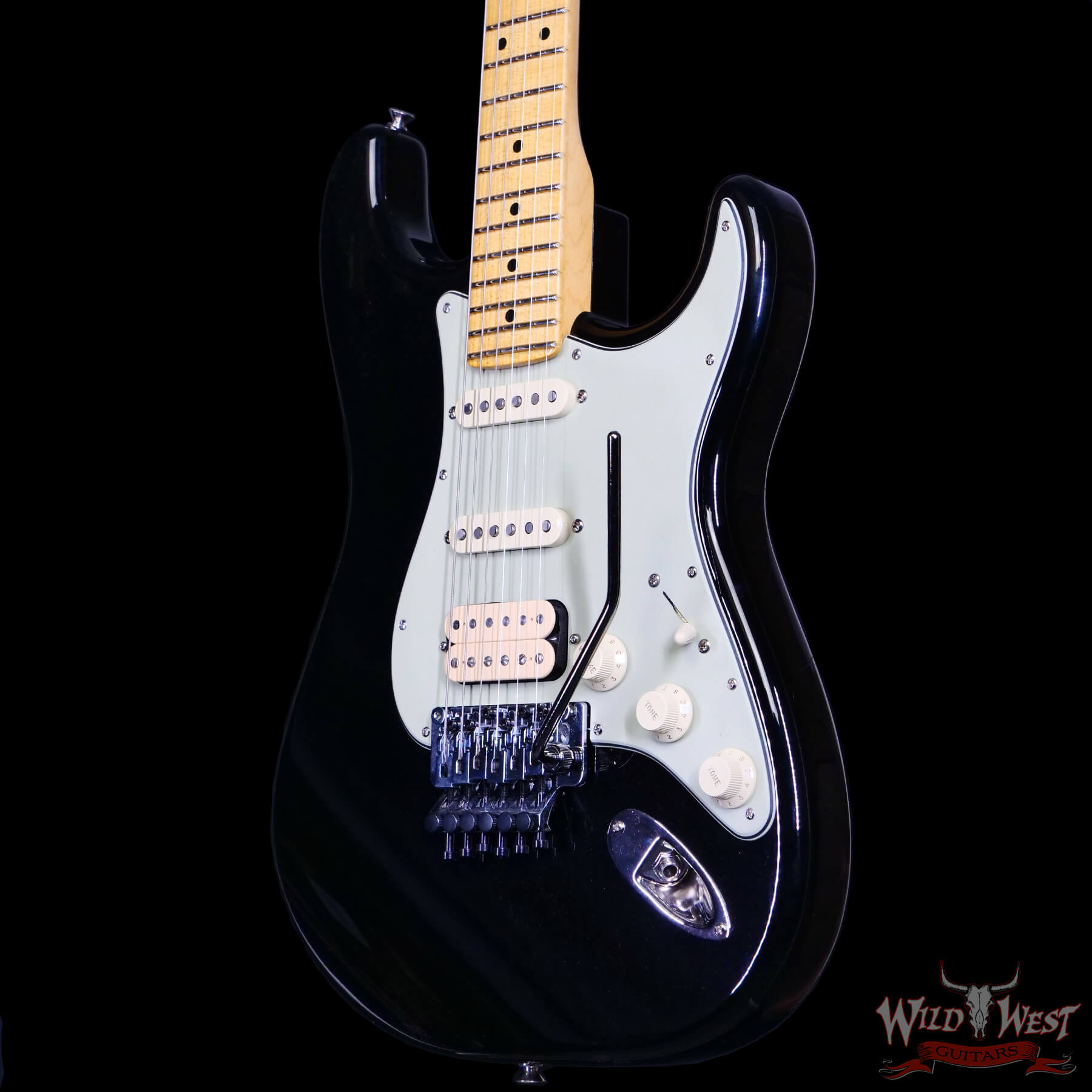 FenderCS-R148567-BR Fender Custom Shop Wild West Lightning Stratocaster Floyd Rose HSS Maple Neck Matching Color Large Headstock 22 Frets NOS Black 8.25 lbs - Image 2