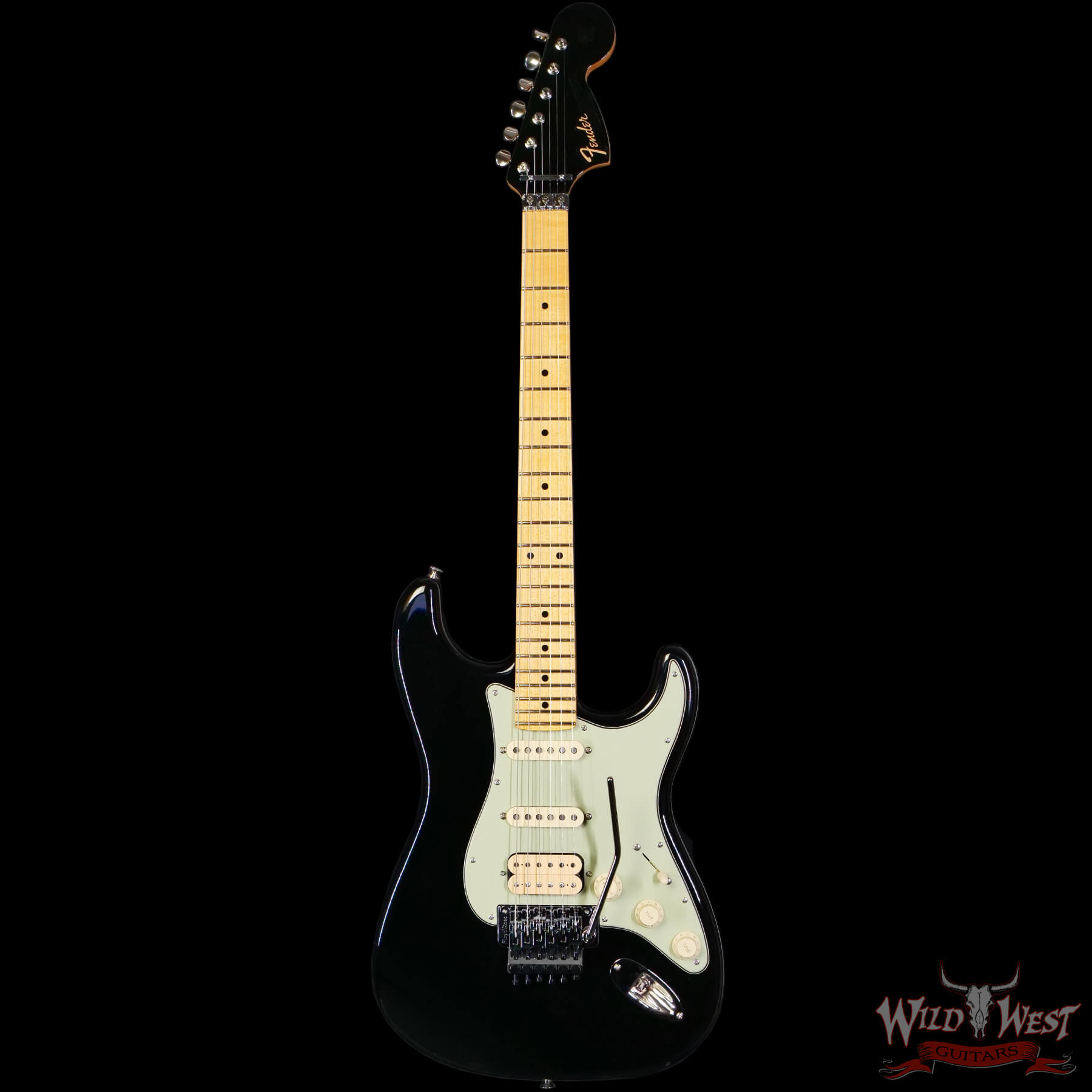 FenderCS-R148567-C1 Fender Custom Shop Wild West Lightning Stratocaster Floyd Rose HSS Maple Neck Matching Color Large Headstock 22 Frets NOS Black 8.25 lbs - Image 3
