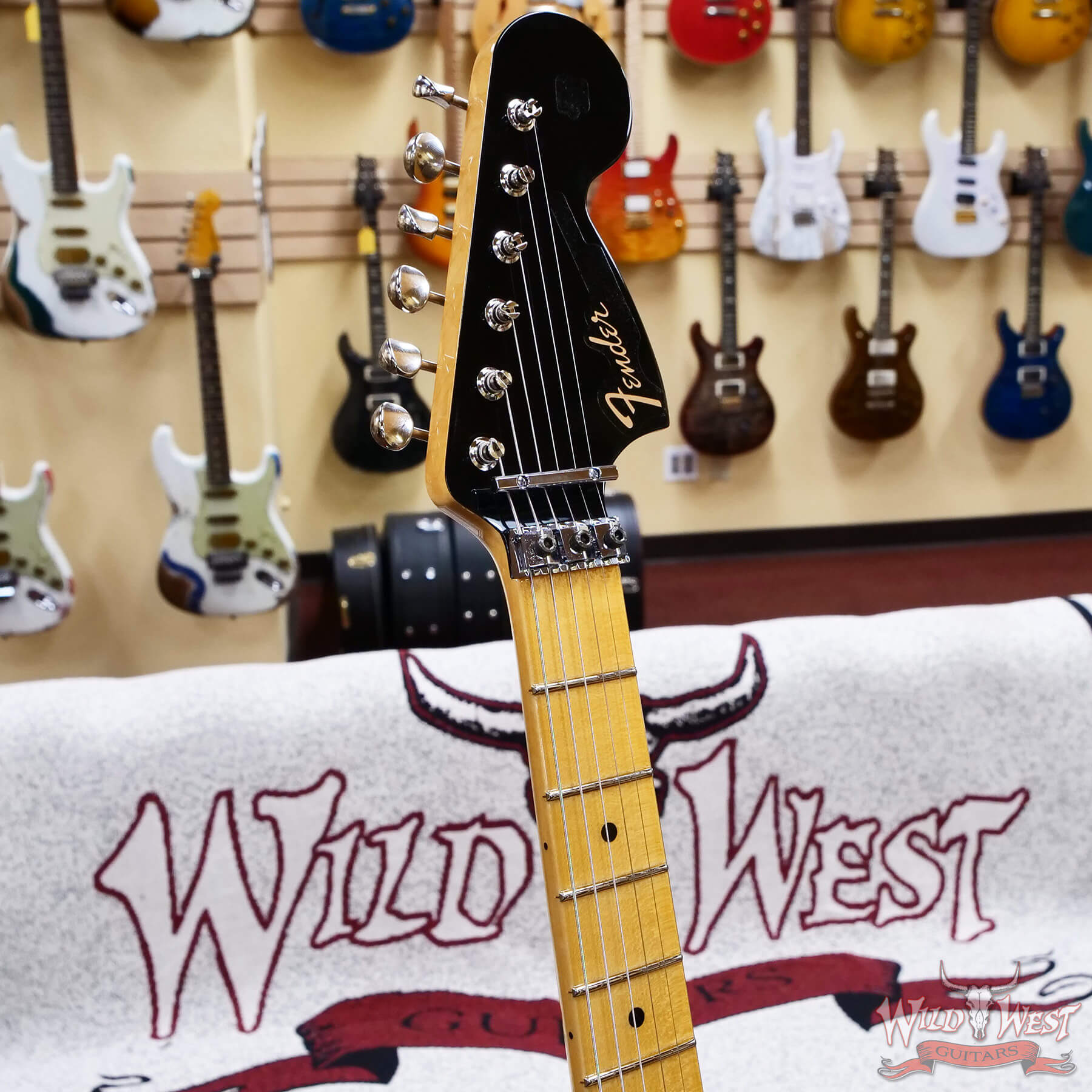 FenderCS-R148567-D2 Fender Custom Shop Wild West Lightning Stratocaster Floyd Rose HSS Maple Neck Matching Color Large Headstock 22 Frets NOS Black 8.25 lbs - Image 7