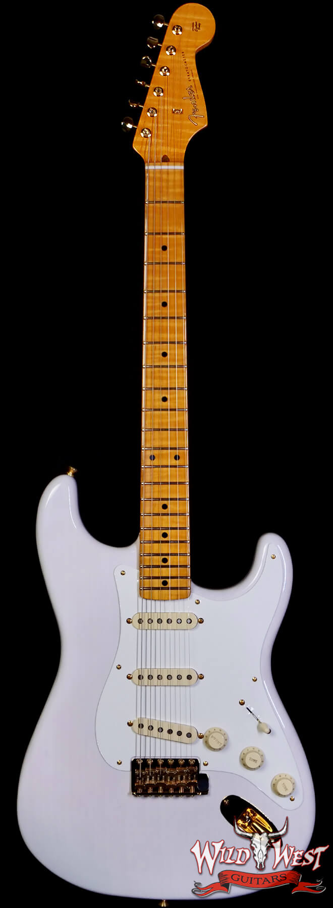 Fender-V2557906-Main 2025 Fender Limited Edition American Vintage II 1957 Stratocaster Flame Maple Neck Custom Shop Pickups White Blonde 8.75 lbs - Image 1